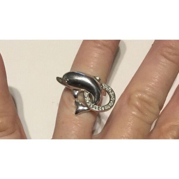 New Dolphin Jumping through Hoop Design Sim Diamond Ring Sz 6 - Picture 2 of 3